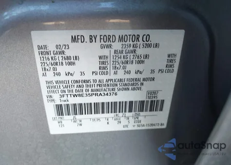 2023 Ford Maverick Xlt z USA, uszkodzony, nr VIN 3FTTW8E35PRA34376